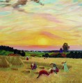 the harvest 1914 Boris Mikhailovich Kustodiev plan scenes landscape